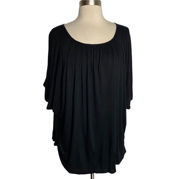 BCBGMAXAZRIA Pleated Cold Shoulder Black Oversized Top - Picture 1 of 7